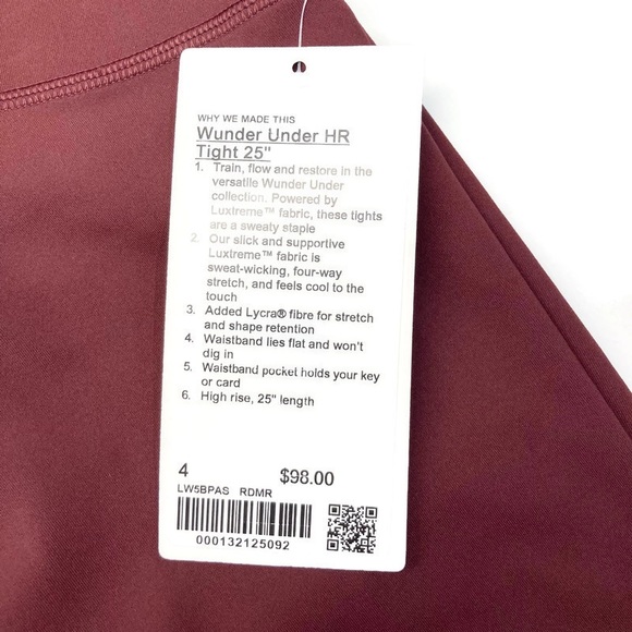 NWT! LULULEMON Wunder Under Tight 25” Red Merlot 4 - Picture 6 of 6